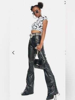 Motel Dolls Kill Black Vegan Leather Zoley Lace Up Trousers Small